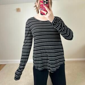 American Eagle Outfitters Black and White Fitted Ribbed Long Sleeve Tee